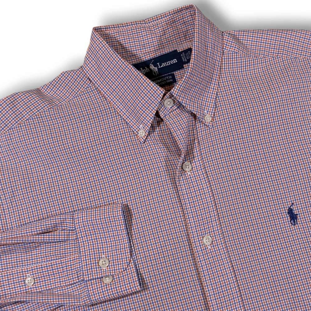 Ralph Lauren Yarmouth‎ Gingham Button Down Shirt Men's 15.5 Plaid Long Sleeve